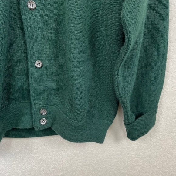 Vintage Izod Green Acrylic USA Made Academia Preppy Knit Cardigan Men's Large - Picture 4 of 8